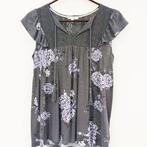 MAURICES Gray and Lavender Floral Lace Blouse Size XS
